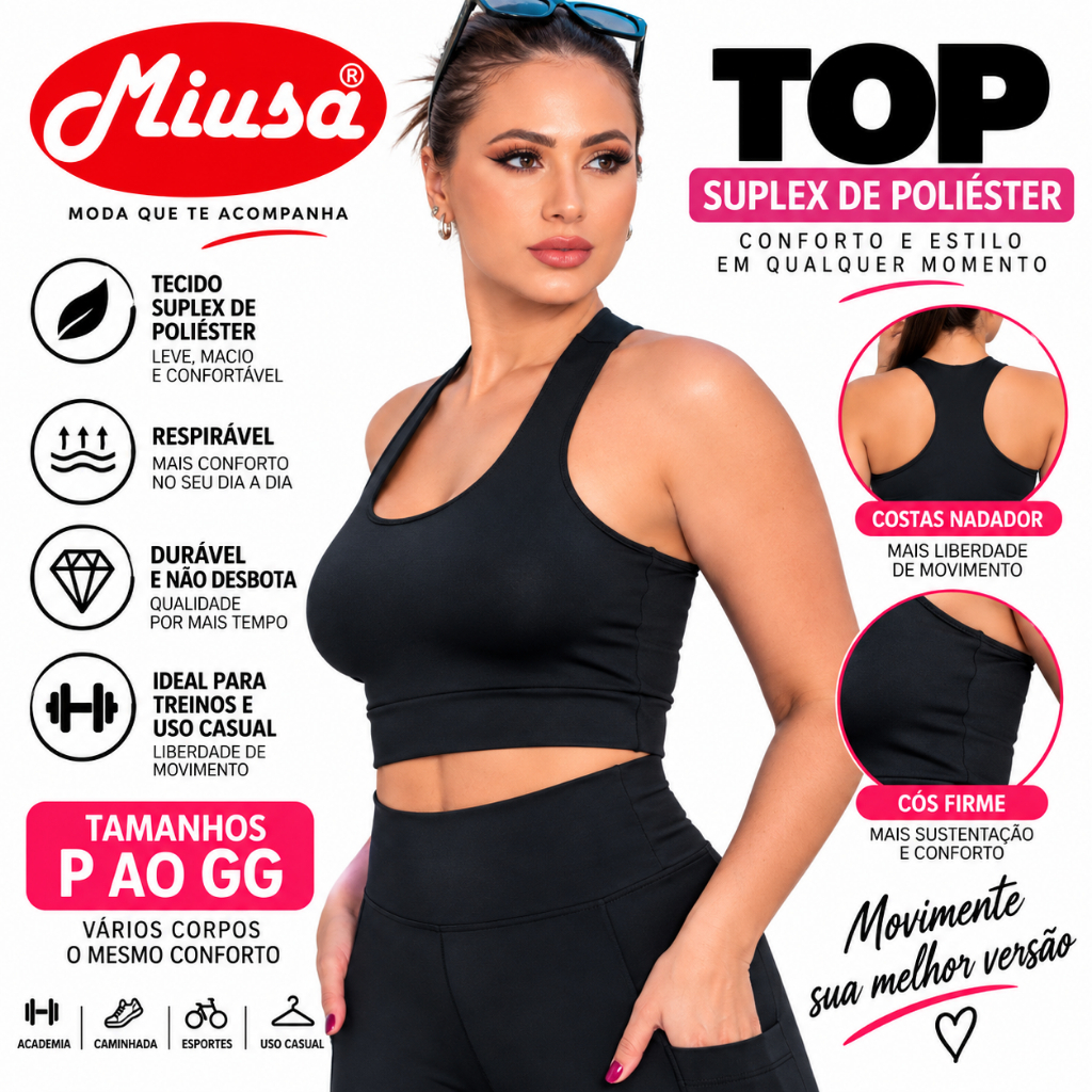 Top Nadador Suplex Liso Academia Fitness Menor Preço Roupas Femininas