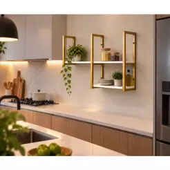 Prateleira Nicho Estilo Industrial Ferro e Mdf Branco Dourado