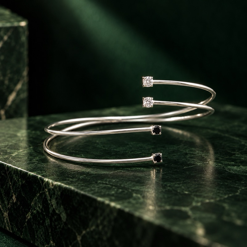 Bracelete Fio Duplo Ônix com Ponto de Luz em Prata 925