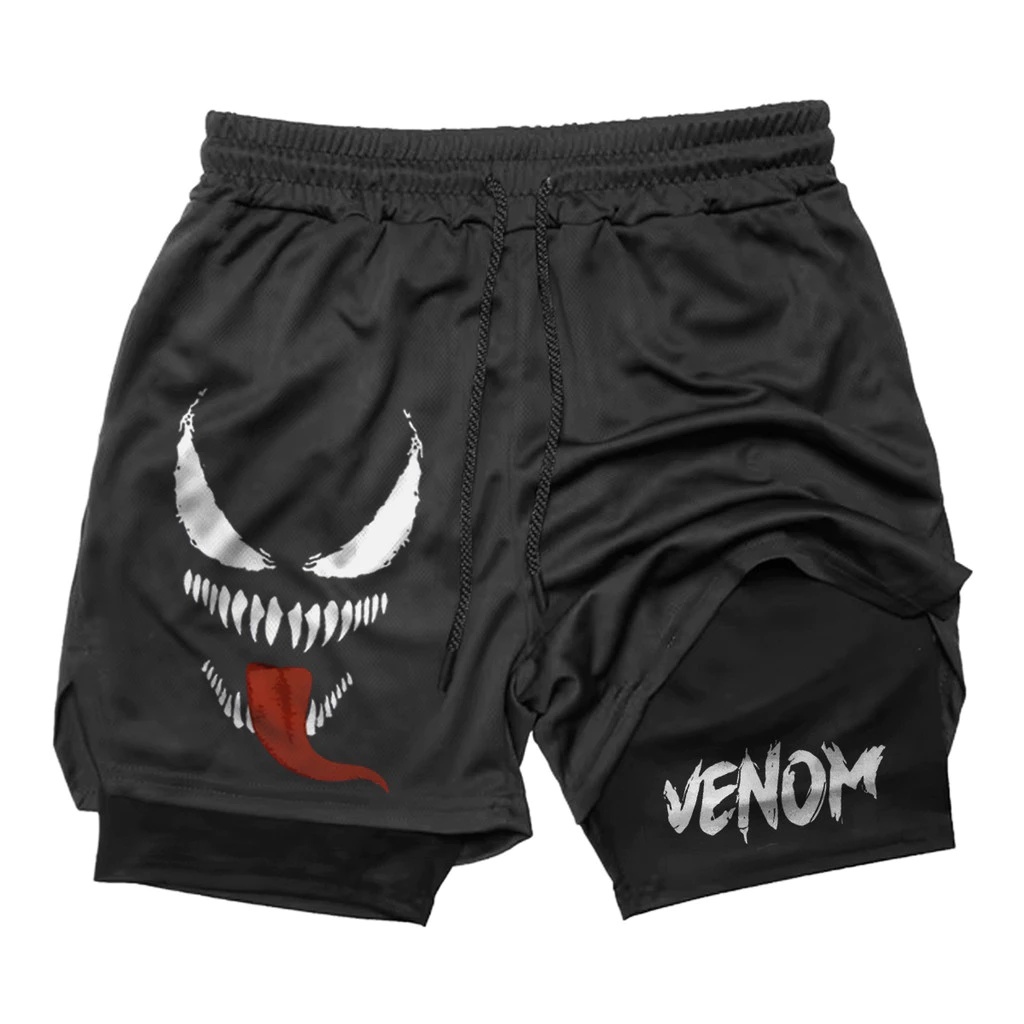 Short Masculino 2 em 1 Proteção Venom UV Compressão Bermuda Esportiva Corrida Musculação Fitness Treino Funcional