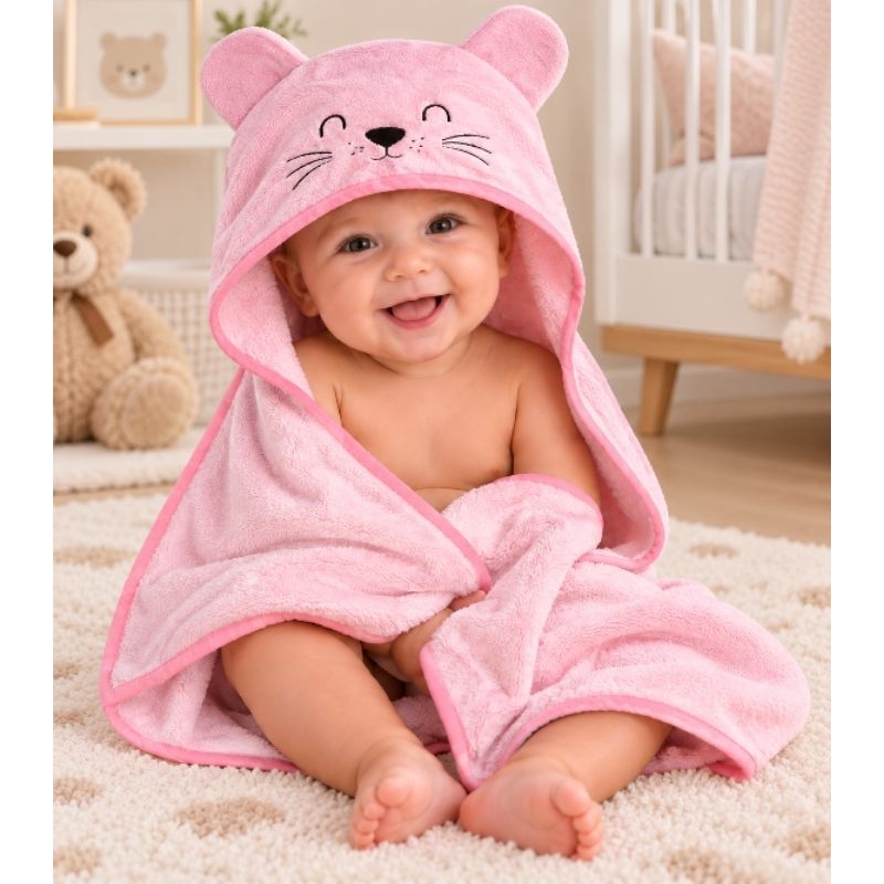 TOALHA BANHO BEBÊ FORRADA TECIDO FRALDA 100% ALGODÃO CAPUZ BORDADO CARINHA URSO