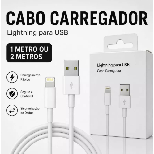 Cabo Lightning USB Carregamento Rápido Resistente Compatível Lightning