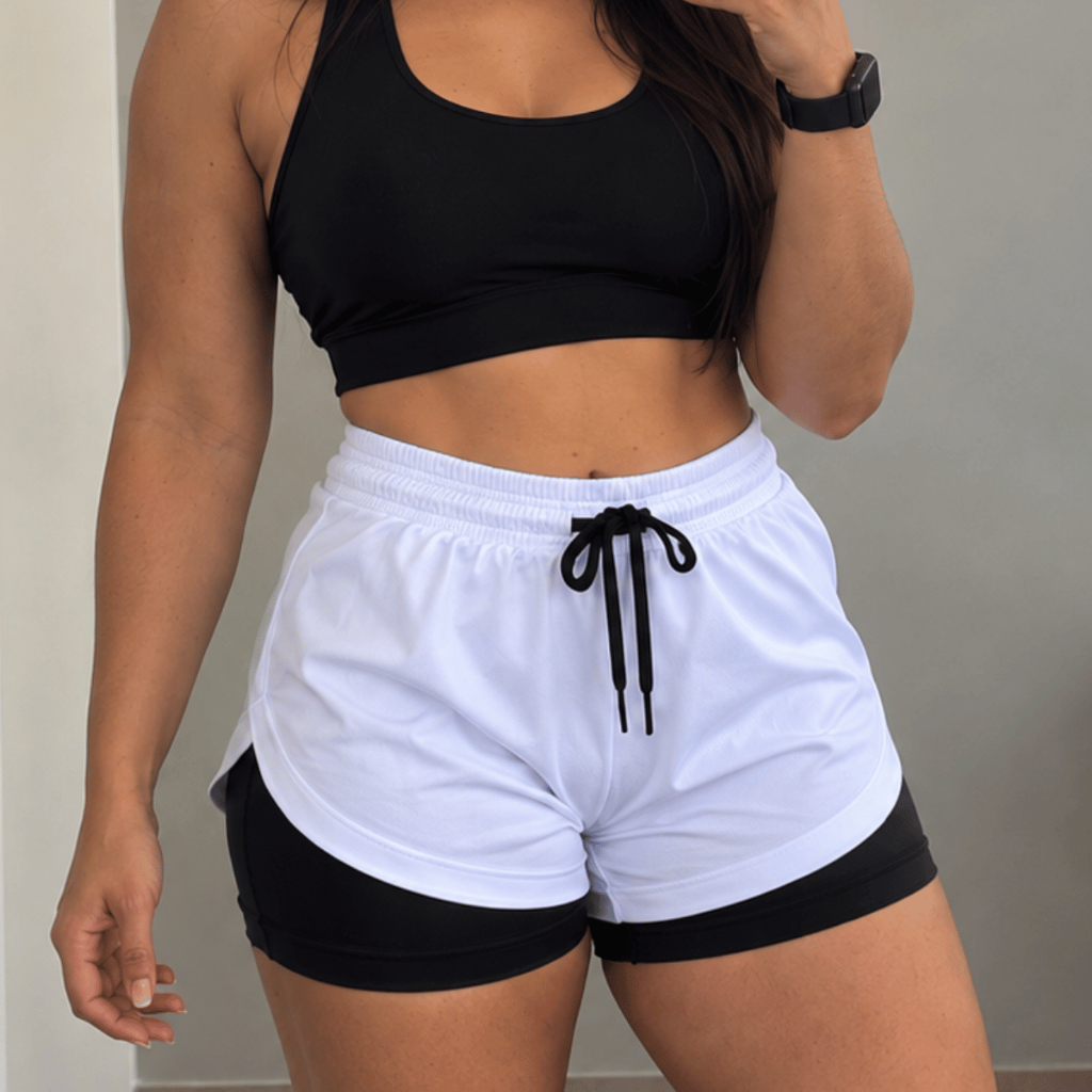 Shorts Duplo Feminino 2 Em 1 Com Bolso Oculto Para Celular esportivo academia crossfit Corrida