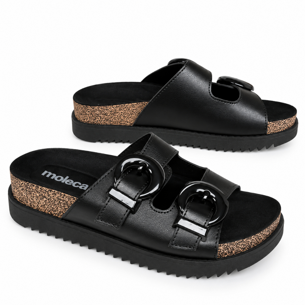 Birken Feminina Moleca Preta Plataforma com Fivela Solado Tratorado Antiderrapante Confortável