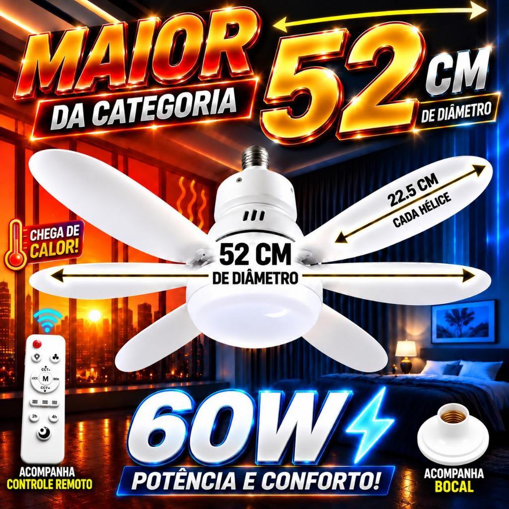 VENTILADOR DE TETO 52CM  COM LUZ LED E CONTROLE REMOTO  VTL-125 60W
