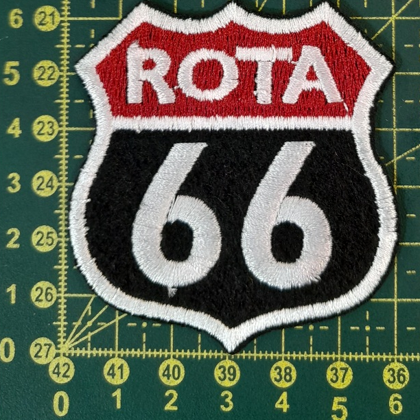 Patch Rota 66 6x6cm Bordado com Termocolante - Moto Estrada Rota Caminho Bordado
