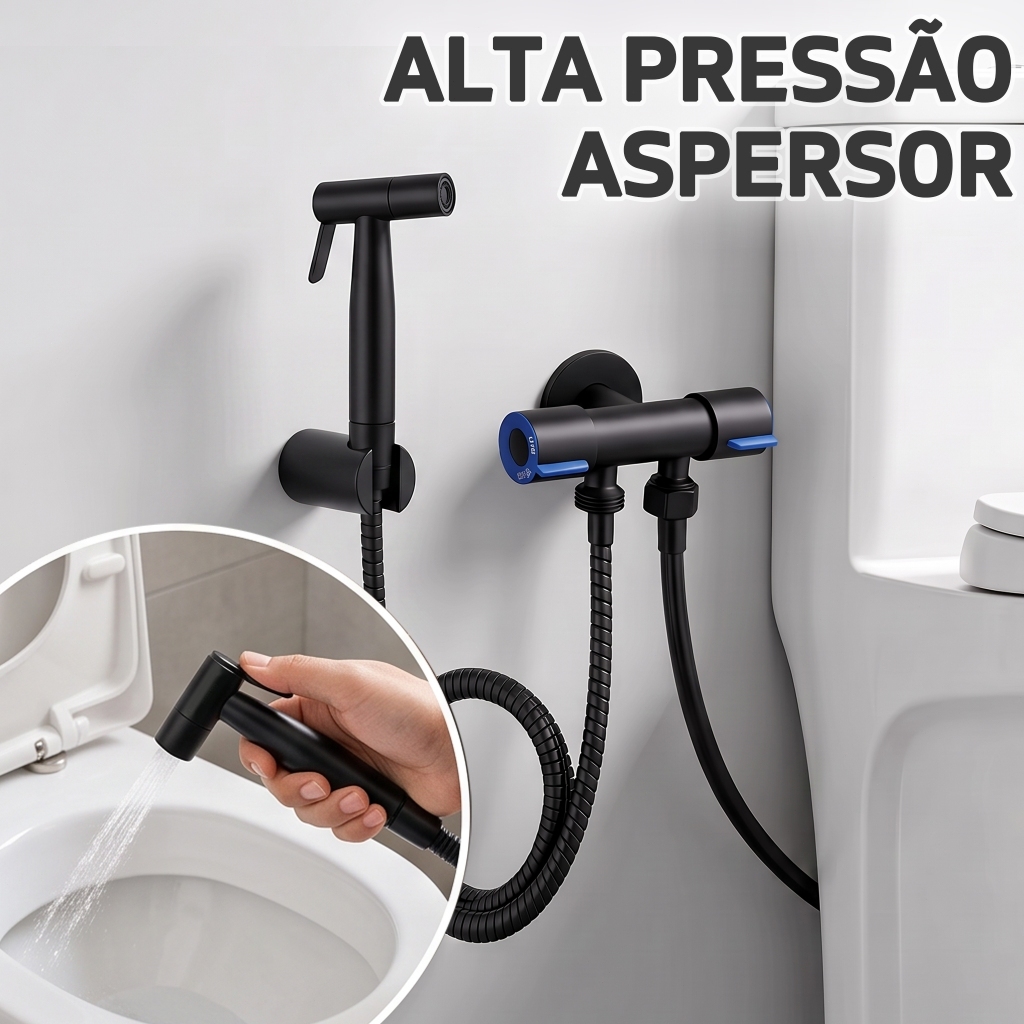 Kit Ducha inoxidável  Higiênica  Escovado Banheiro Lavabo-PRETO