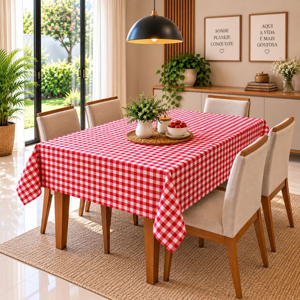 Toalha de Mesa Impermeável PVC Lavável Fácil Limpeza Resistente a Manchas 4 e 6 Cadeiras