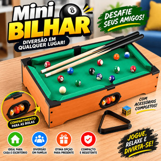 Mini Bilhar Infantil Mesa de Sinuca Brinquedo Portátil Completo 2 Tacos Bolas Triângulo Presente
