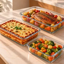 Conjunto 3 Travessas Retangular Assadeiras Pirex Lasanheira 3 peças 2.2L 1.6L 1.0L