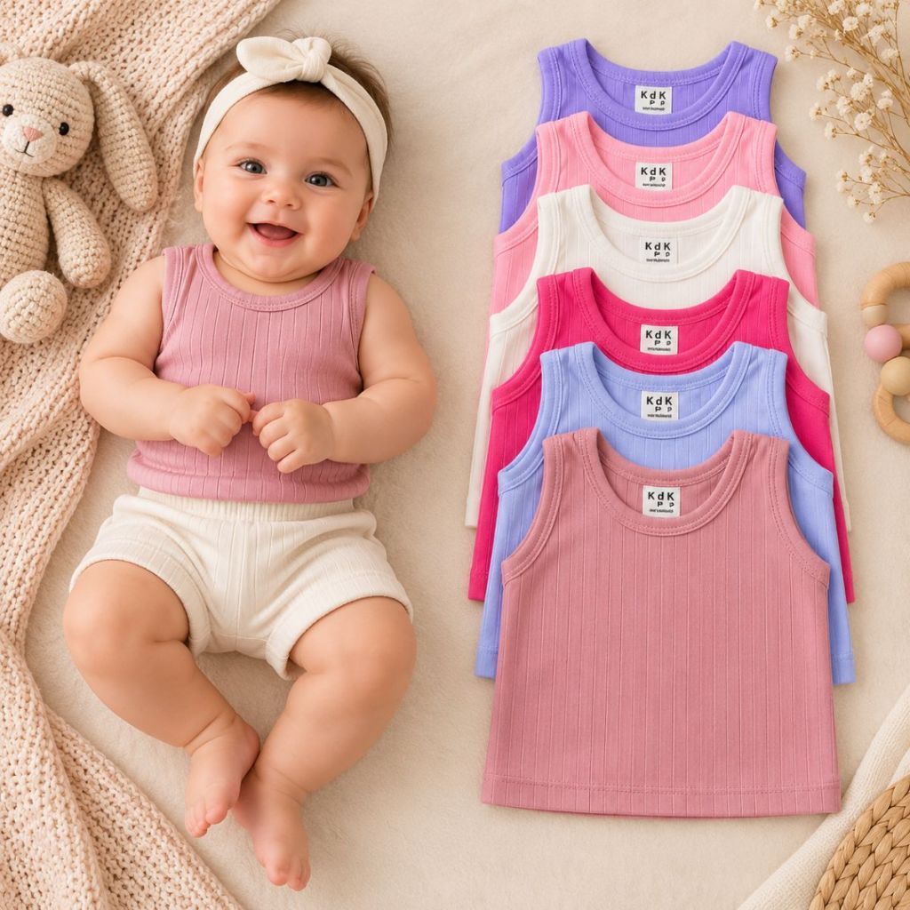 Kit 3 Peças Regata de Bebê Canelada Lisa 100% Algodão Feminina e Masculina Verão Básica Infantil Menina e Menino