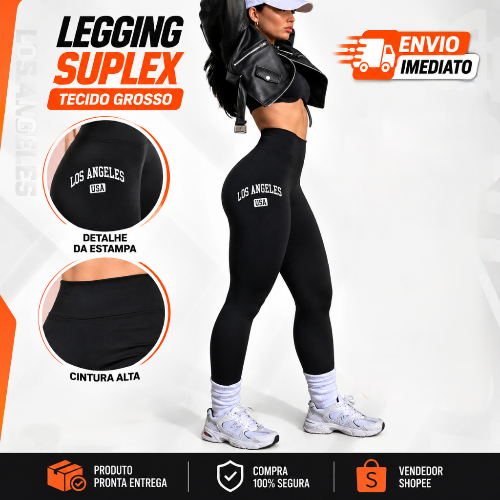 Calça Legging Feminina Grossa Cintura Alta Academia Fitness Suplex Anti Transparente Leg Trabalho Escola