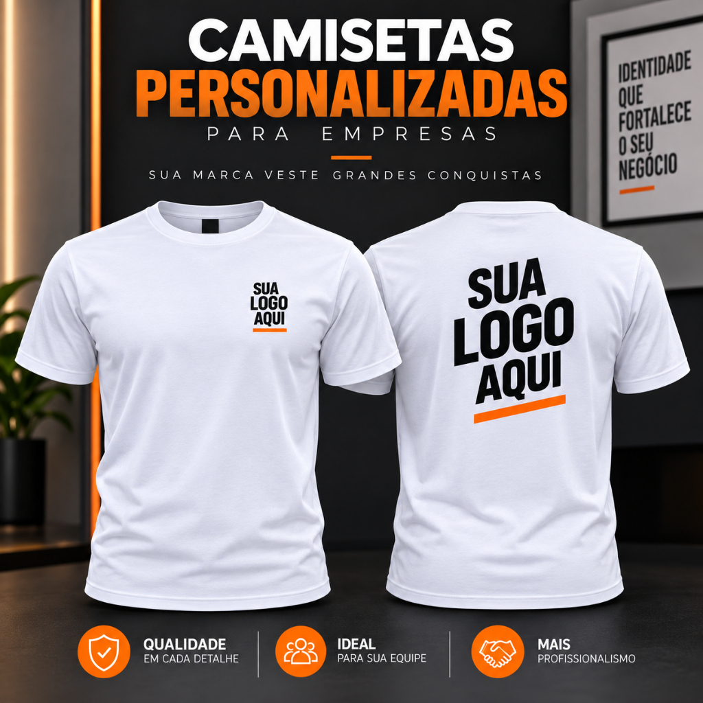 Camiseta Branca Personalizada para Empresa | 100% Poliéster | Uniforme Profissional | Estampa Personalizada