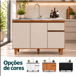Balcão para Pia sem Tampo 1,20m | 3 Portas | 1 Gaveta | MDP/MDF | Cozinha Moderna