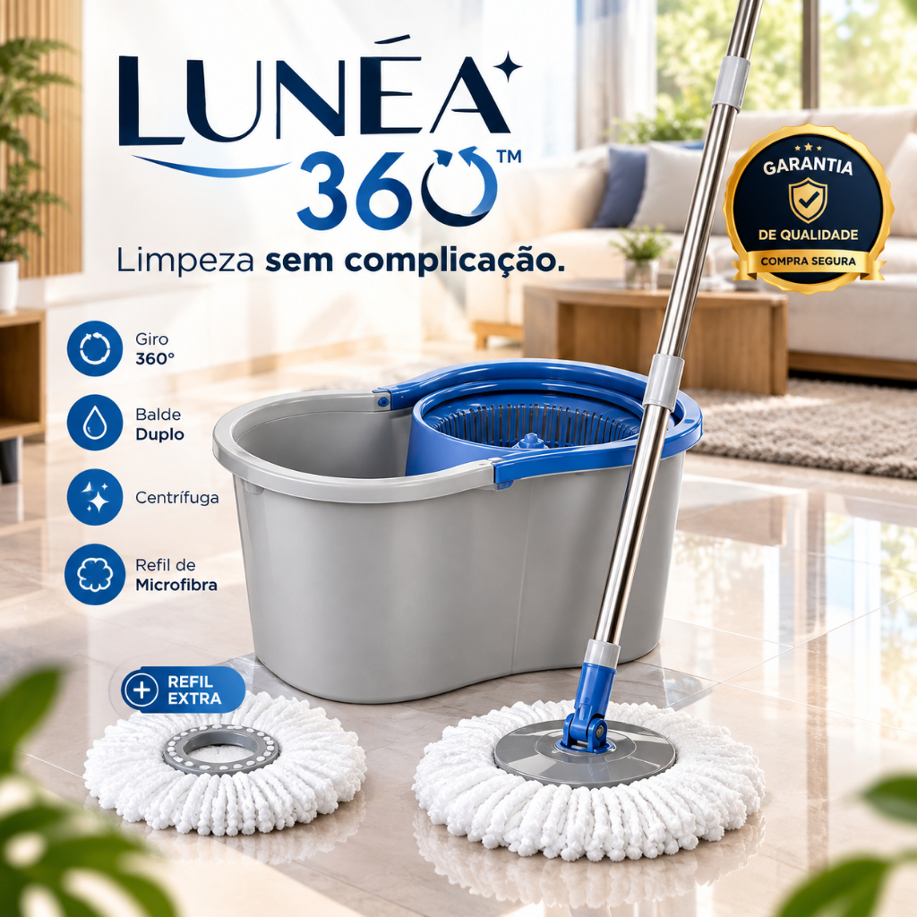 Mop Giratório 360° com Balde Duplo e Centrífuga Lunéa + Refil Microfibra