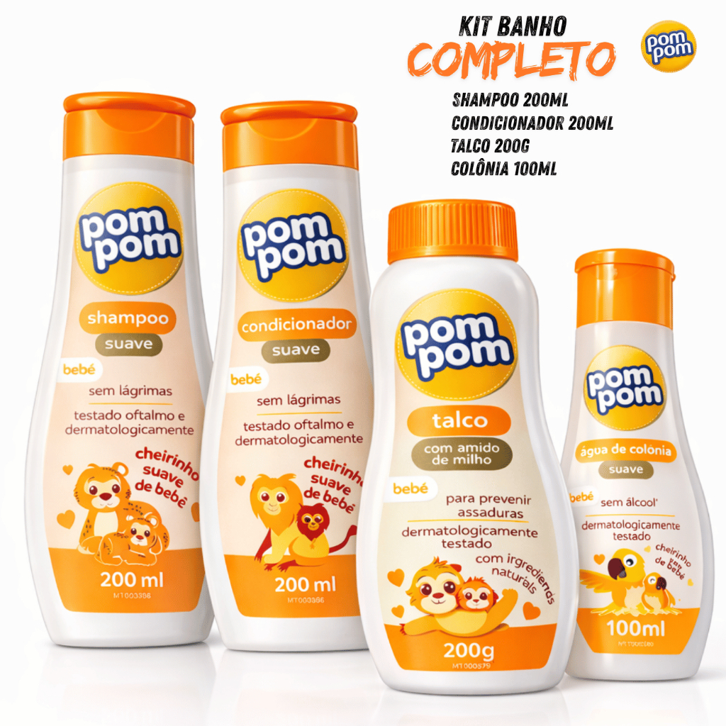 Kit Banho Completo ate 4 itens ou Unitario | Pom Pom | Shampoo + Condicionador + Colonia + Talco