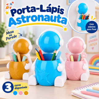 Porta Lápis Astronauta Organizador Infantil Multiuso Autocolante Parede Mesa Canetas Objetos Escolar