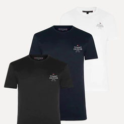 Kit Camisetas Tommy Hilfiger | Masculina Stack Brand Love Preta/Branca/Azul Marinho
