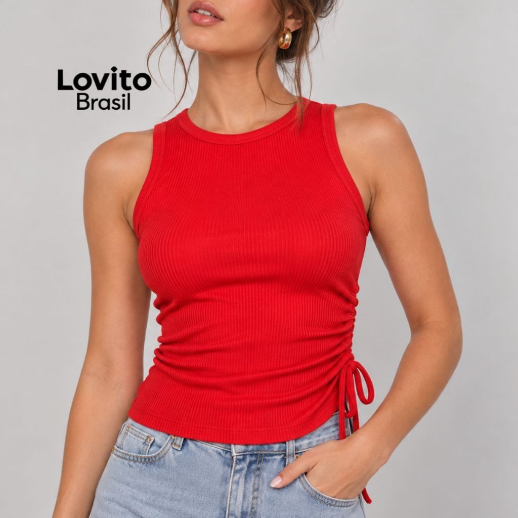 Lovito Top Franzido Basico Feminino Sem Mangas Moda BRBLB1021BRL1051