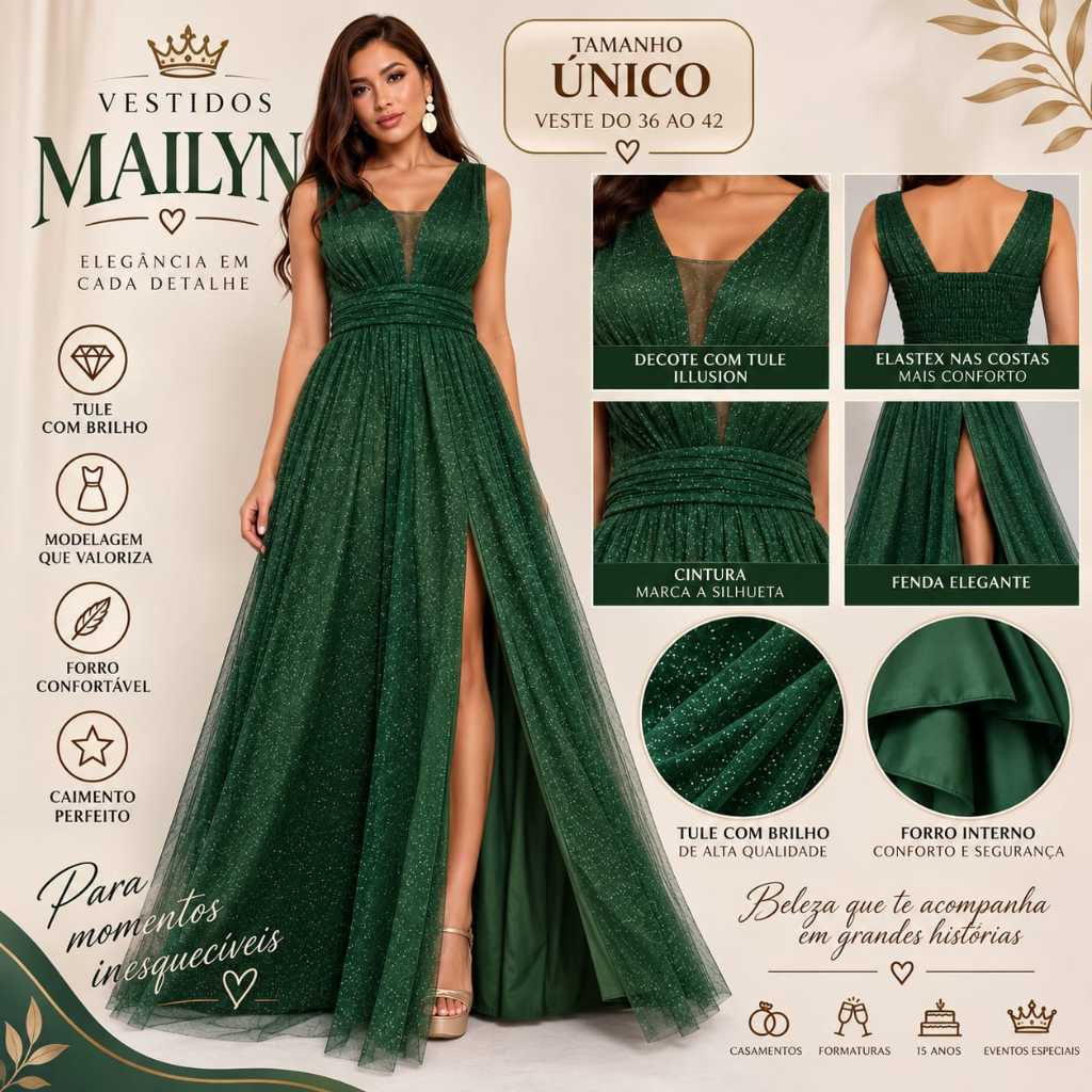 VESTIDO LONGO DE TULE CON BRILHO PARA OÇACIOES ESPECIAIS — imagem 2 de 2