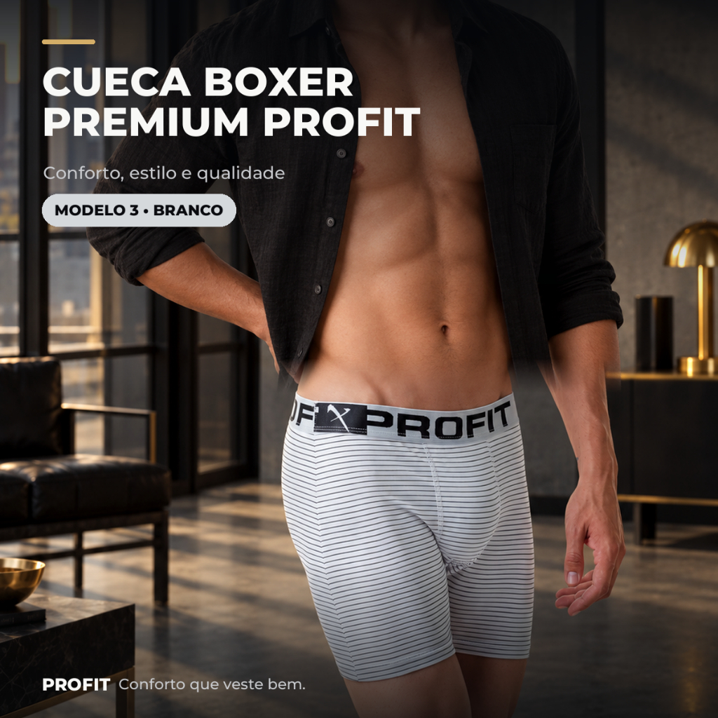 Cueca Masculina Boxer Microfibra PROFIT Premium Risca de Giz Confortável Leve Respirável Elástico Personalizado
