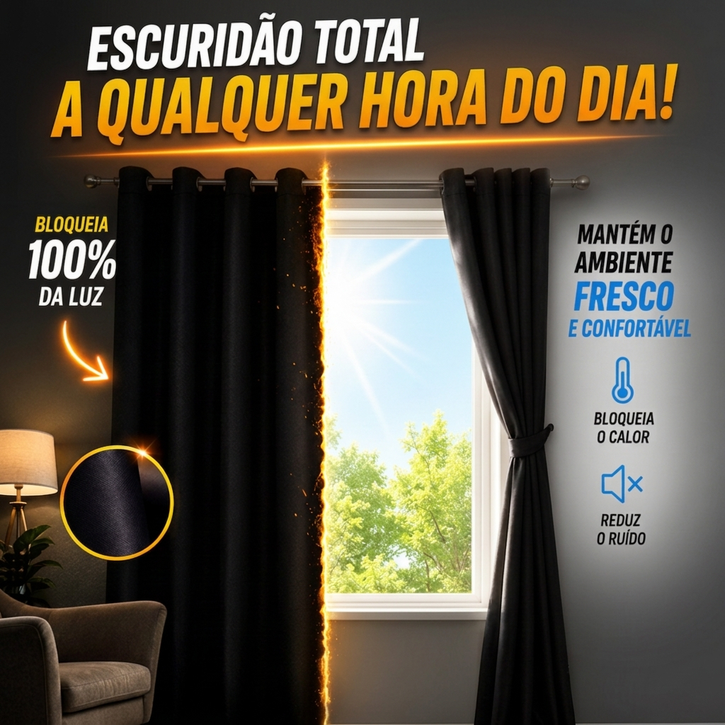 Cortina Blackout Pvc Vários Tamanhos Quarto Sala Cozinha Bloqueia 100% a Luz Varão Privacidade Dormi