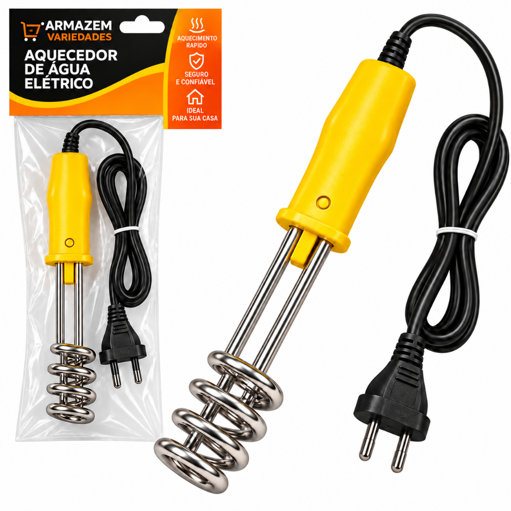 Ebulidor Elétrico Mergulhão Rabo Quente 1000W 220V Aquecedor de Água Portátil Fervedor Inox Esquenta Ferve Rápido Caneca