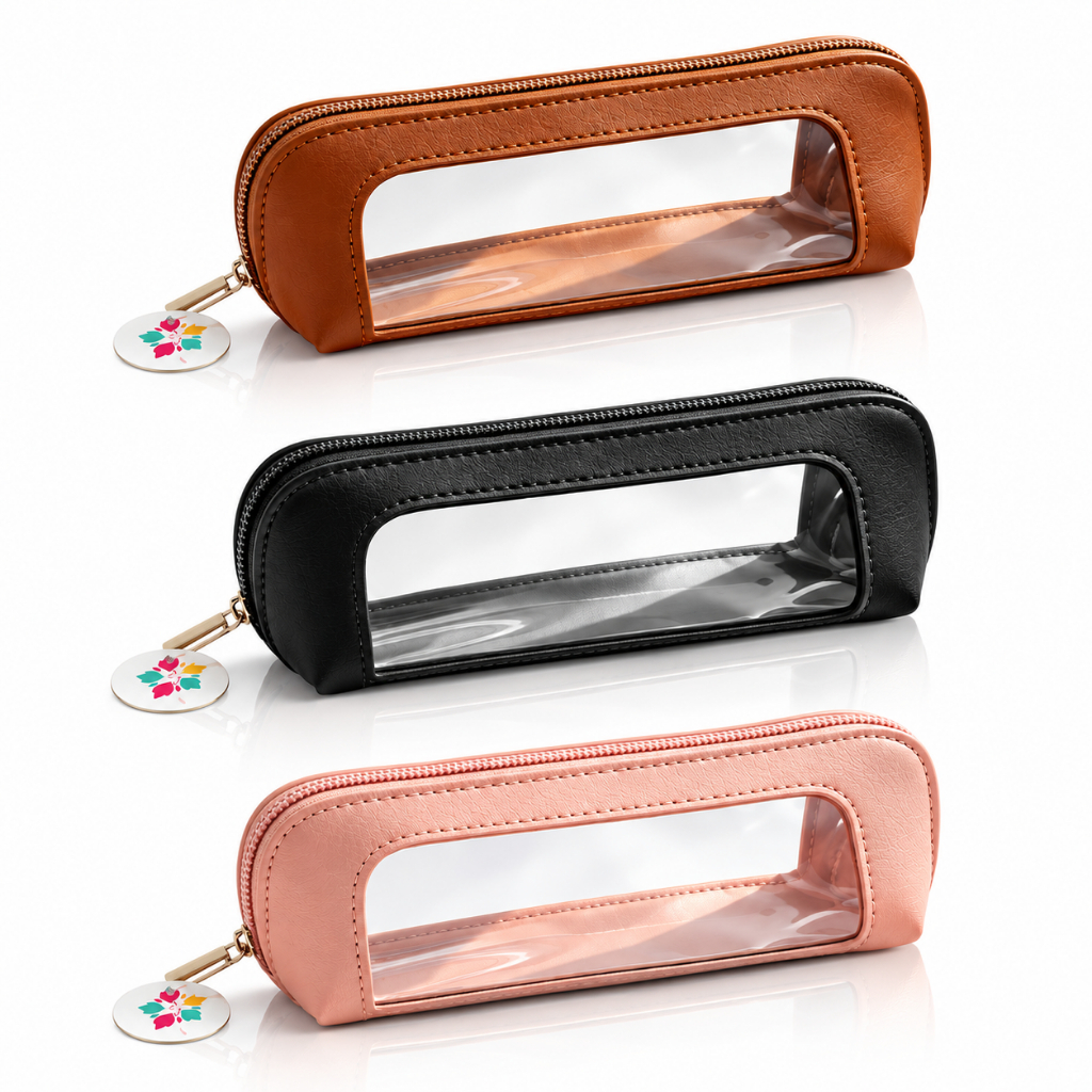 ANA1108 Necessaire Estojo Para Pincel de Maquiagem Couro PU Com Janela Visível Em PVC