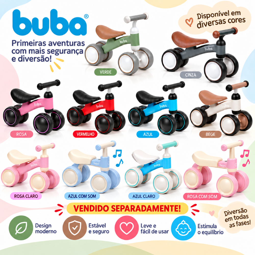 Bicicleta de Equilíbrio Para Bebês 4 Rodas Buba