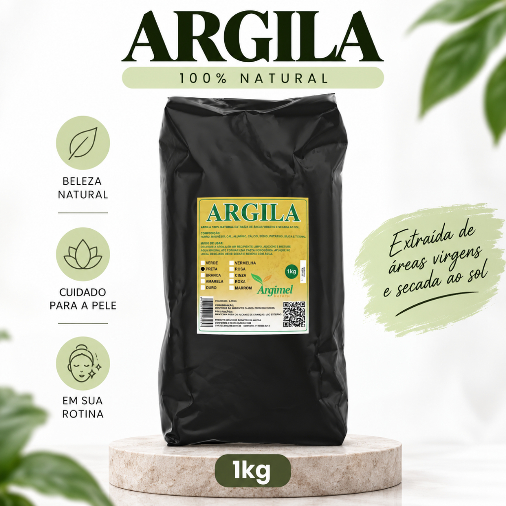 ARGILA PRETA 1Kg anti-inflamatório, antiestresse, adstringente, desintoxicante - Skin Care, Máscara facial