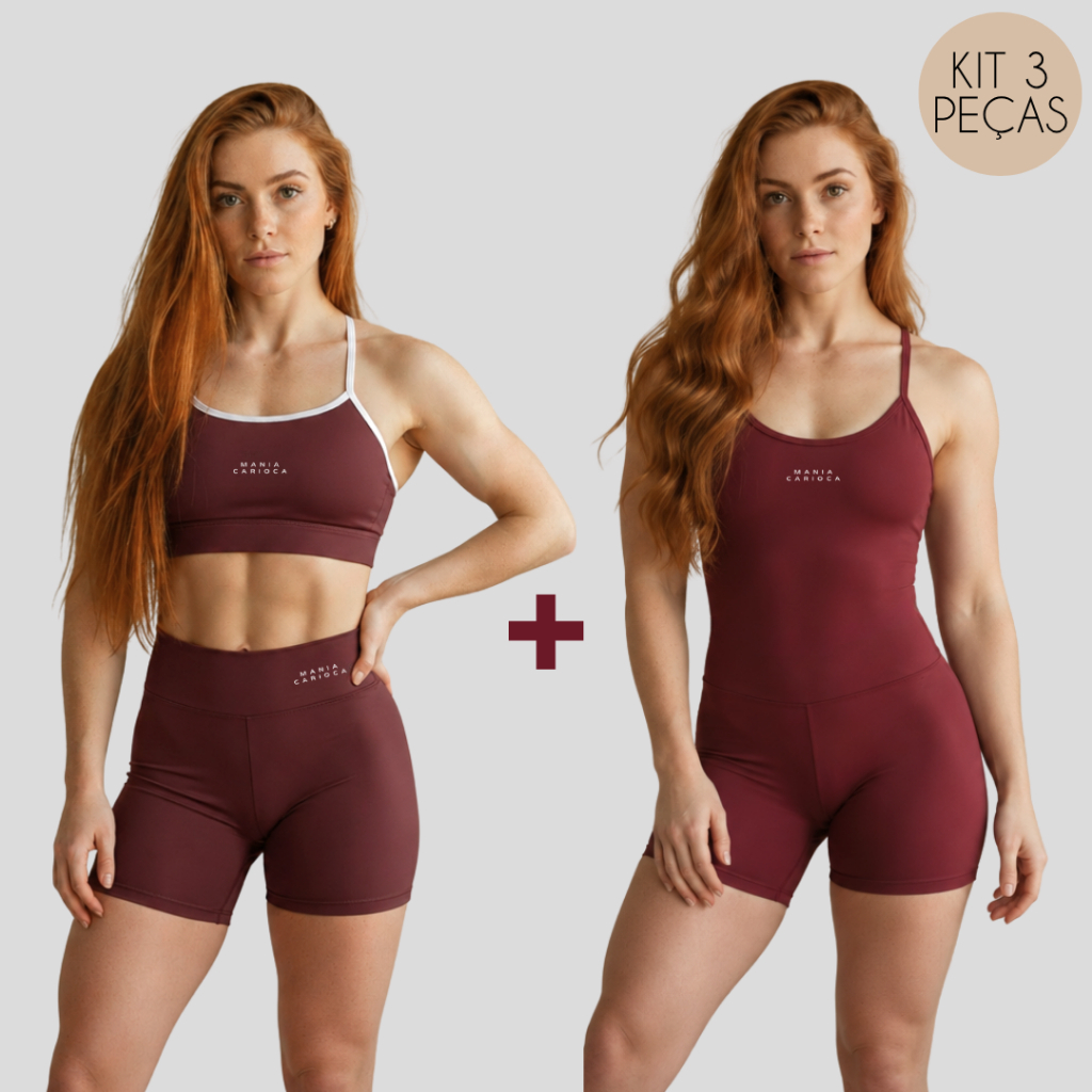 KIT 3 Peças Top + Short + Macaquinho Fitness Academia Feminino Zero Transparência