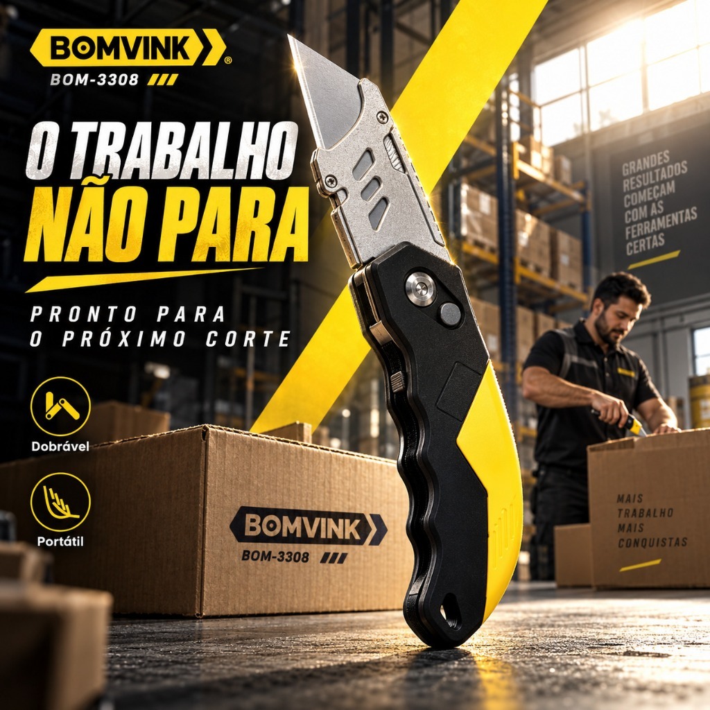 Estilete de Bolso Metal Dobrável Trapezoidal Reforçado c/ 5 Lâminas