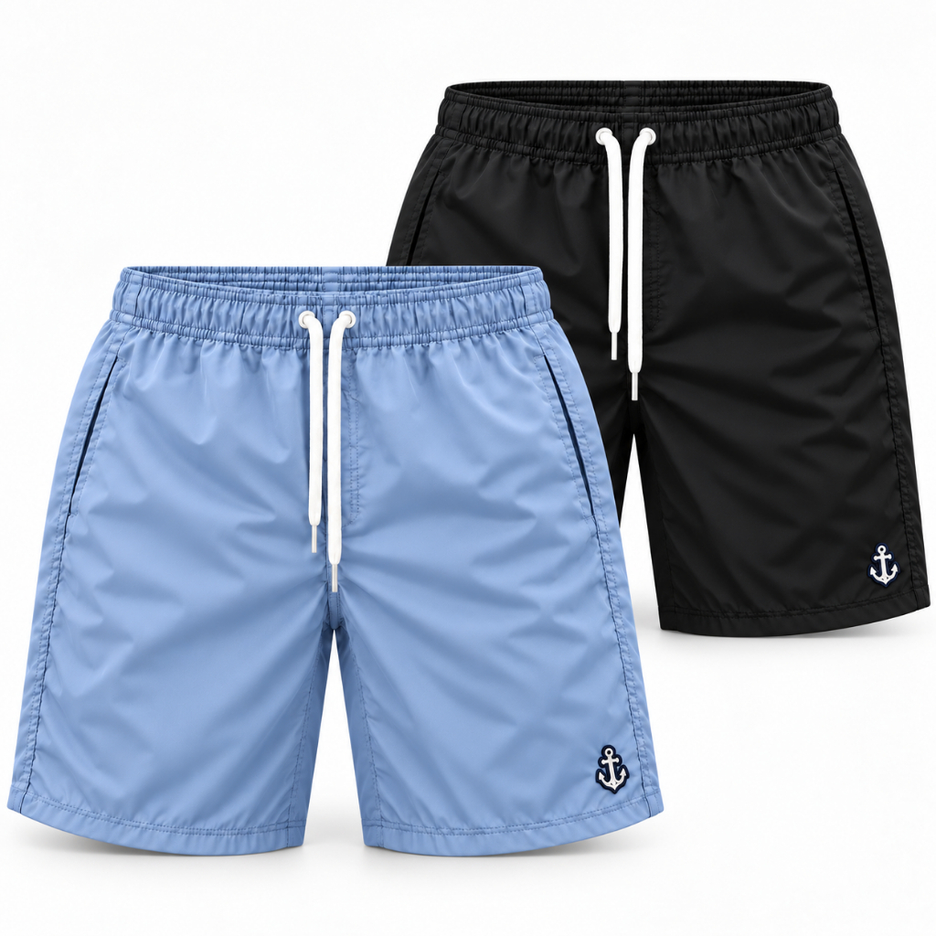 Kit 2 Shorts Masculinos Elastano 3 Bolsos Praia Academia Treino Casual Marítimos Shorts