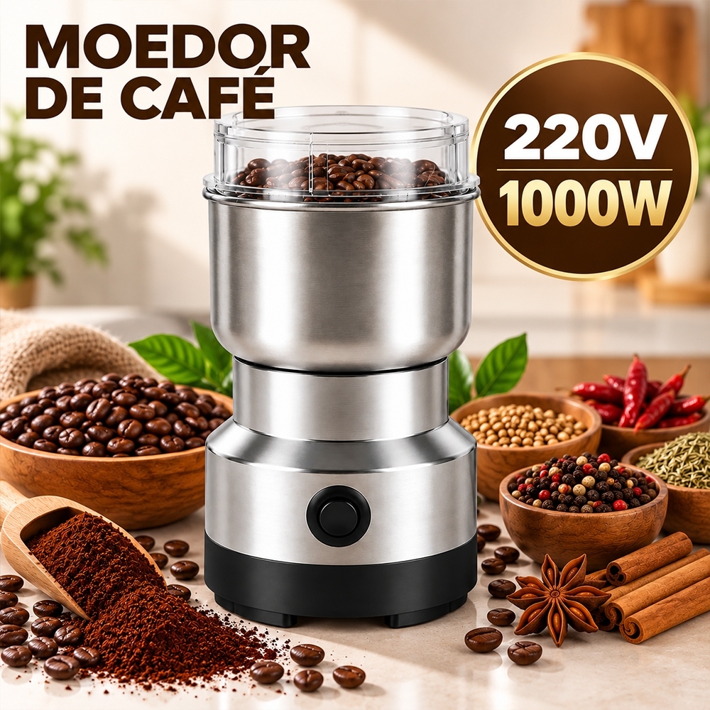 Imagem Moedor de Café Elétrico 1000W 220V em Aço Inox para Grãos Temperos e Especiarias