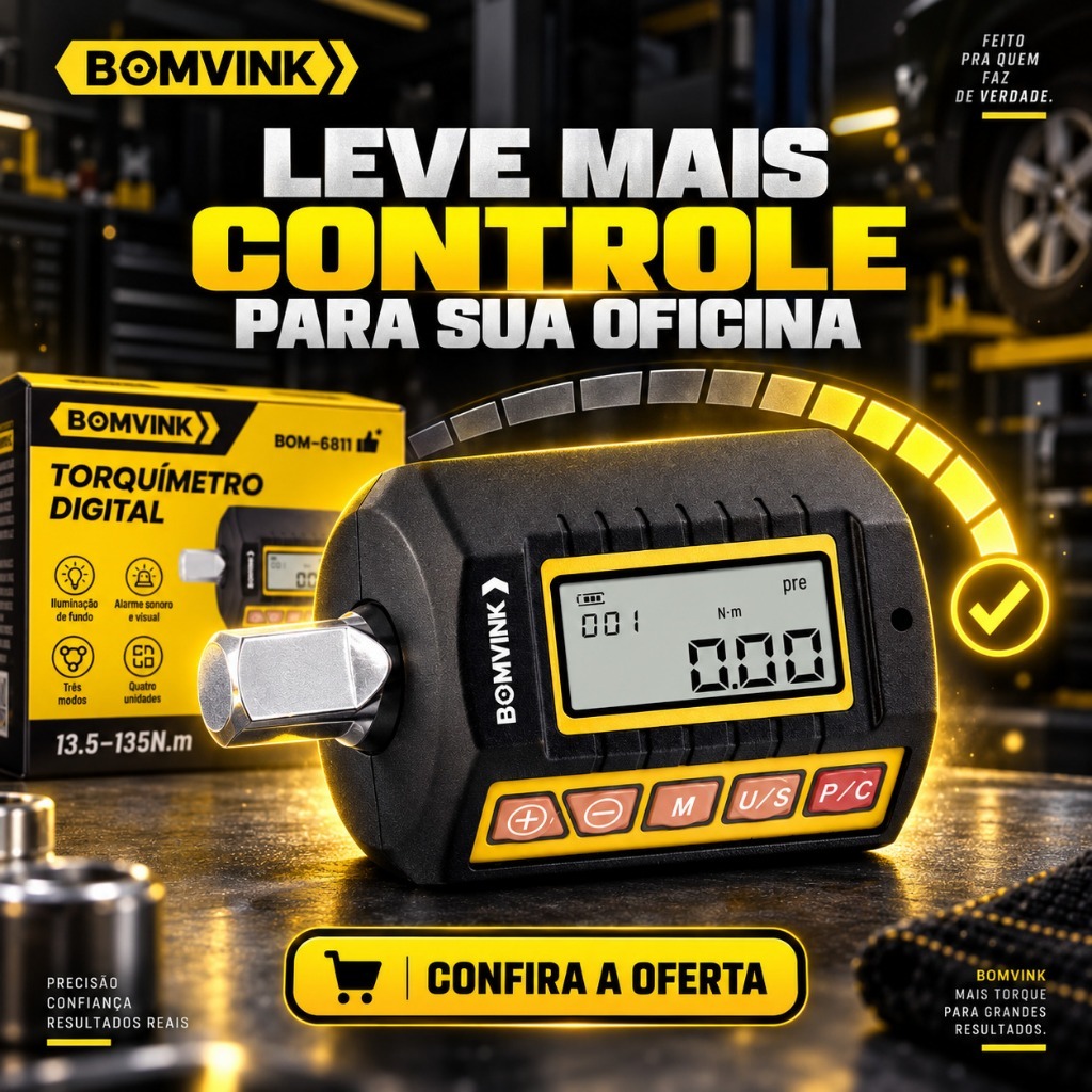 Torquímetro Digital Profissional 13.5-135 N.m com Adaptadores 1/4 e 3/8 para Mecânica de Precisão