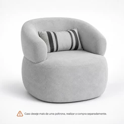 Poltrona Serena Orgânica Bouclê Cinza com Almofada Sofisticada e Confortável para Sala de Estar – AV