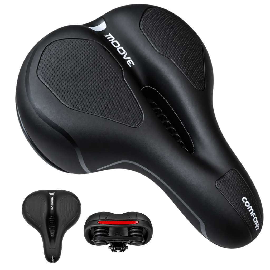 Selim de Bicicleta com 2 Molas Confort Vazado com Elastômero com Refletor Banco de Bike Confortável Moove Preto