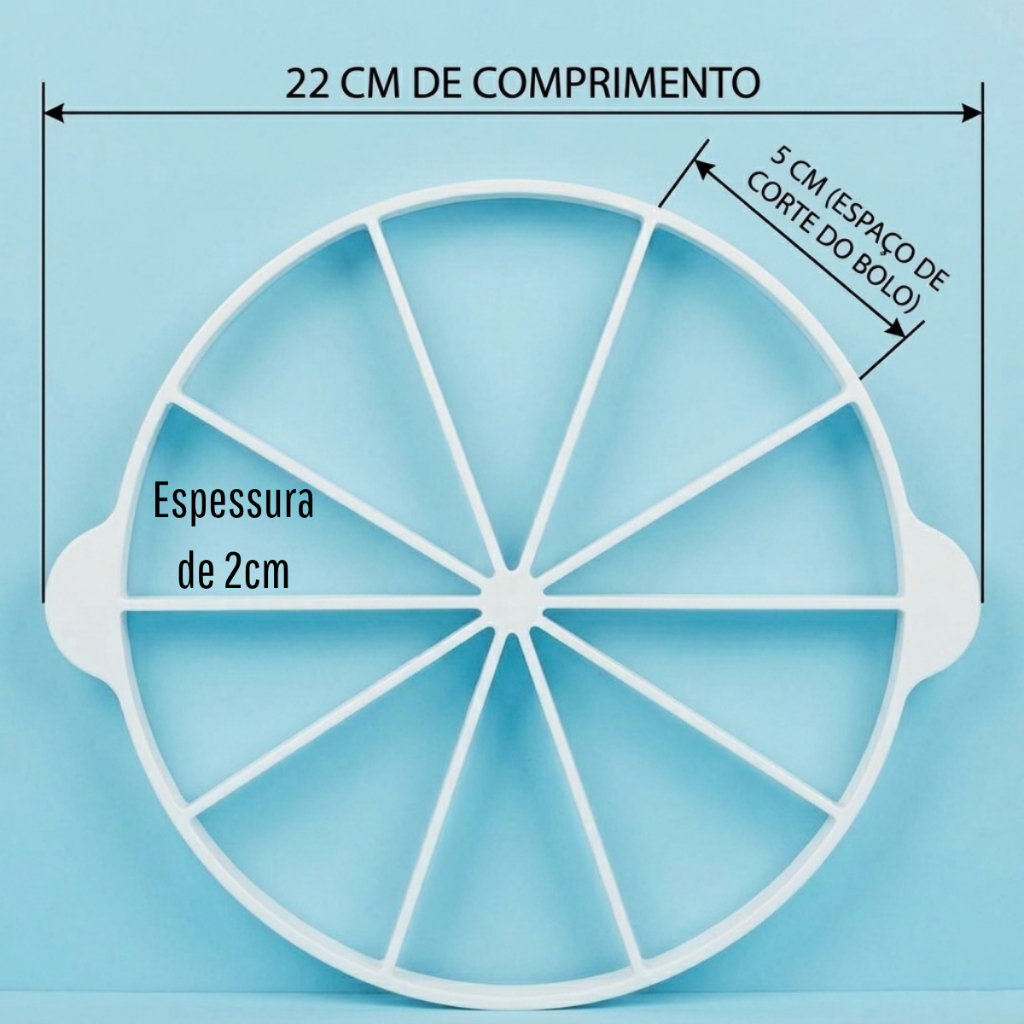 Marcador e Cortador de Bolo 10 e 12 Fatias Divisor de Bolo Uniforme Fatiador Prático Cozinha Confeitaria 22x2cm