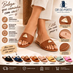 Sandália Rasteira Feminina Cia do Porto Alana Moda Verão Casual