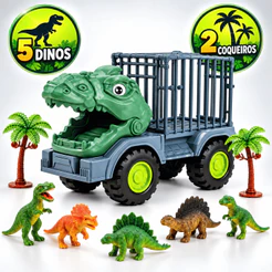 Caminhão Carrinho Dinossauro Jaula Safari Dinos Borracha Brinquedo Criança
