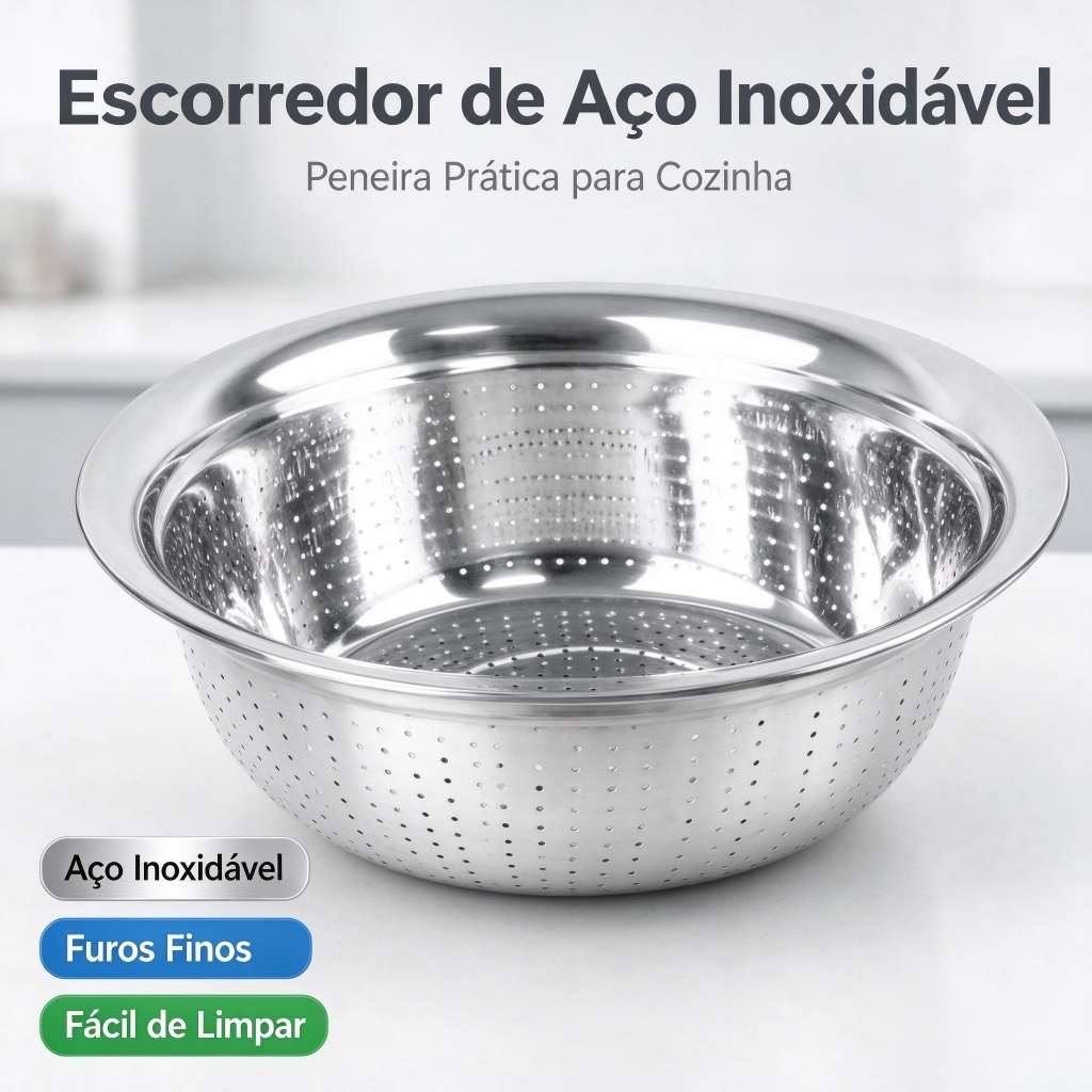 Escorredor De Arroz Inox Legumes Frutas Multiuso Cozinha Alça Coador Peneira Drenagem Inoxidável