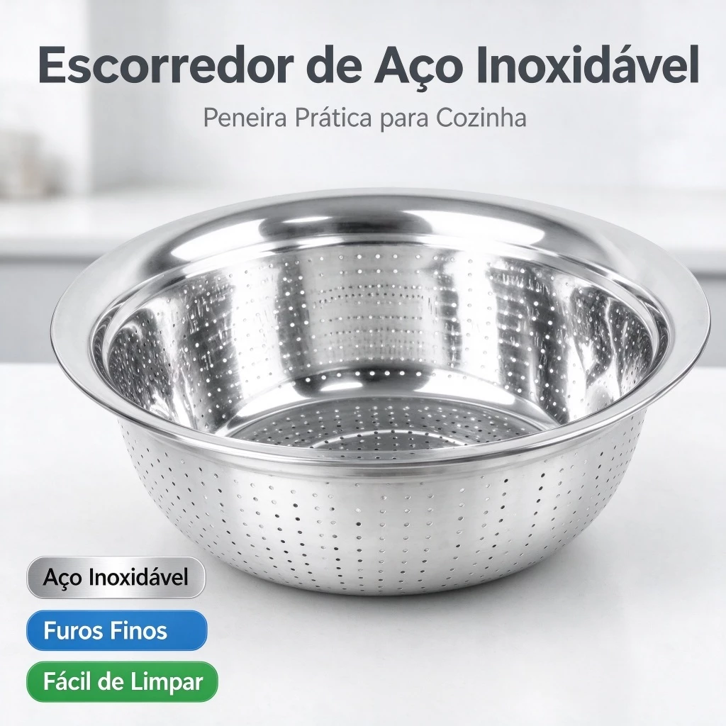 Escorredor De Arroz Inox Legumes Frutas Multiuso Cozinha Alça Coador Peneira Drenagem Inoxidável