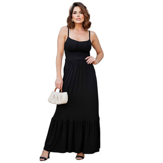 Vestido Longo com Alças Finas com Regulador de Alça e Elastex