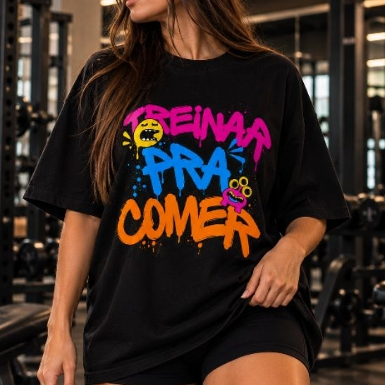 T-Shirt Feminina Oversized Academia Estampada Treino Algodão Confortável Musculação