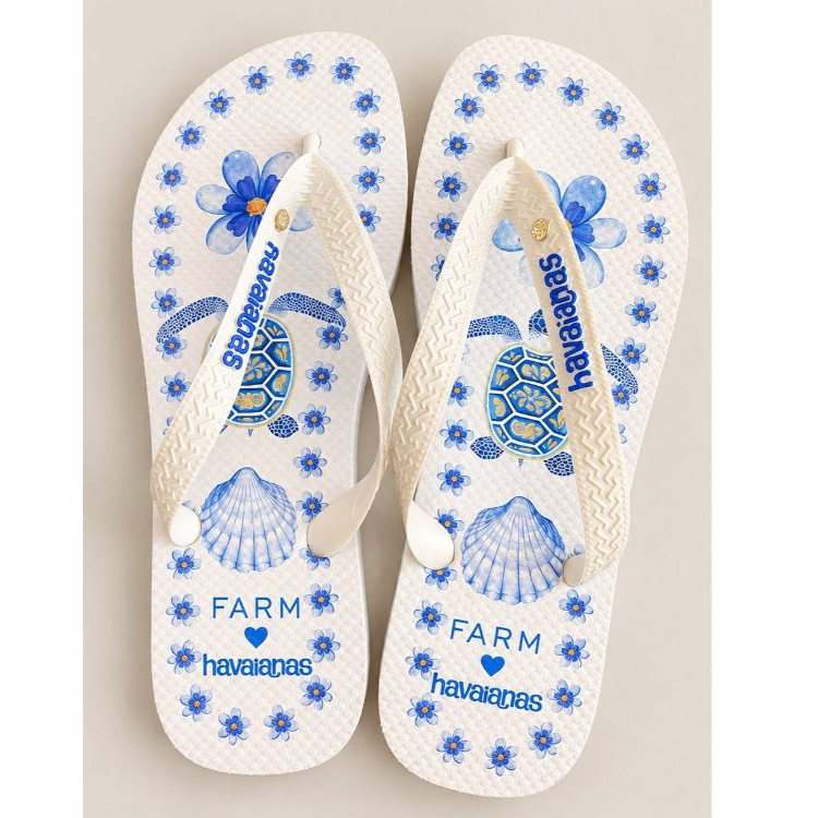 Chinelo Feminino Floral Azul Estampado Confortável Leve para Praia e Verão
