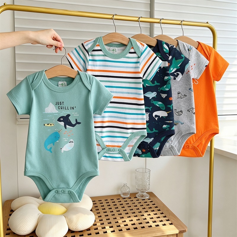 Conjunto de 5 peças de macacão para bebê 100% algodão diversas cores disponíveis série baleia uso diário