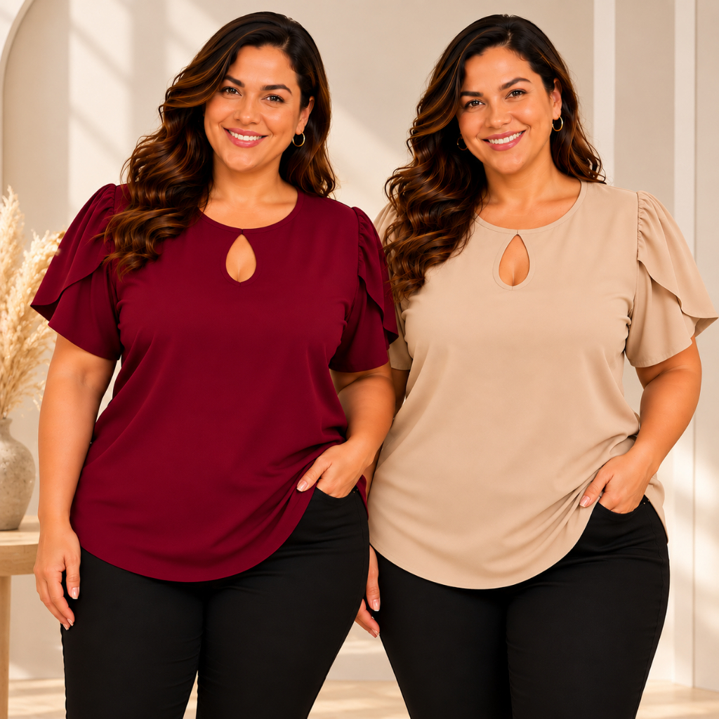 Kit 2 Blusas Femininas Plus Size Elegantes Manga Flare Casual pronta entrega