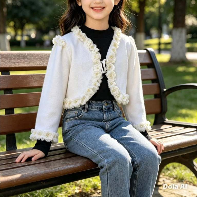 Bolero Infantil Feminino, Modelo Manga Longa, Soft Branco, Tam: 6, Marca: Bauerbauer1977