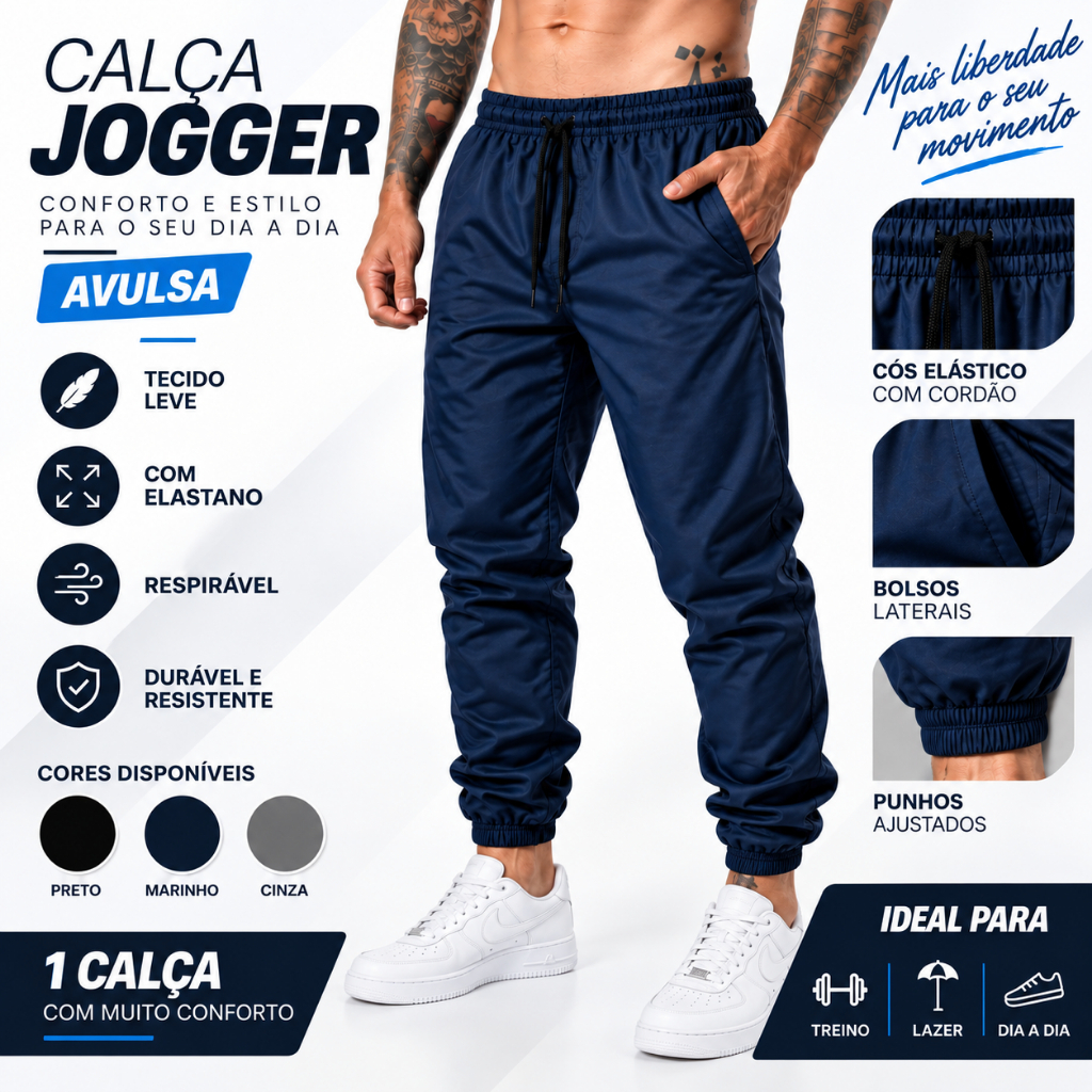 Calças Jogger Esportivas Premium com Elastano e Ajuste Confortável