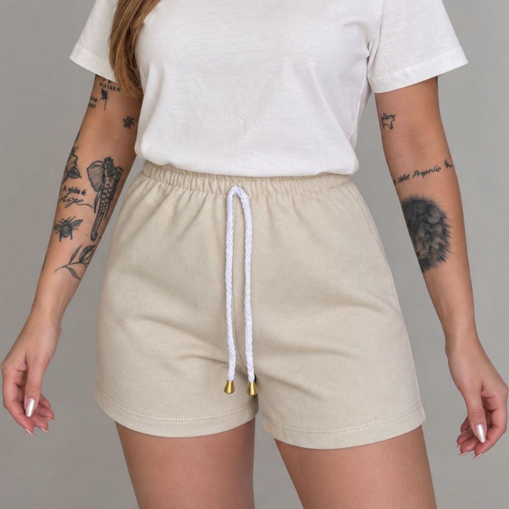 Short Moletom Feminino Bermuda Moletinho Treino Academia Shortinho Com Elástico Cintura Alta